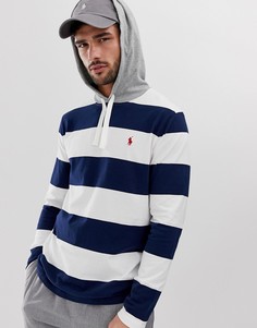 Лонгслив в белую и темно-синюю полоску с капюшоном и логотипом Polo Ralph Lauren - Белый
