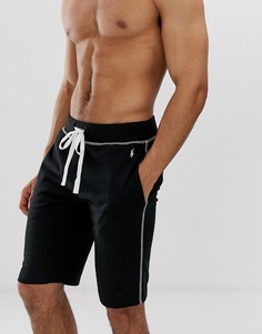 Черные махровые трикотажные шорты с контрастной строчкой и логотипом Polo Ralph Lauren - Черный