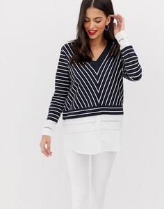 Джемпер в полоску с нижним слоем в стиле рубашки French Connection - Tim Tim - Темно-синий