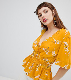 Чайная блузка с цветочным принтом и запахом River Island - Желтый