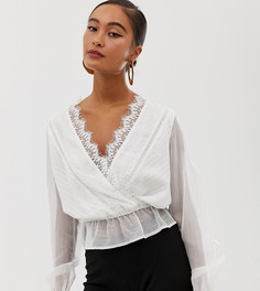 Белая блузка с запахом и блестящими полосками Miss Selfridge - Кремовый