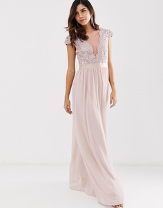 Плиссированное платье макси с кружевом и сеткой City Goddess - Розовый