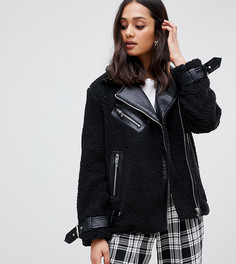 Черная байкерская куртка из искусственного меха Miss Selfridge - Черный