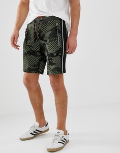 Трикотажные шорты с камуфляжным принтом и полосами по бокам Superdry - Зеленый