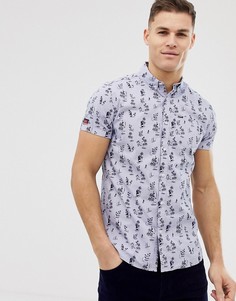 Голубая рубашка с короткими рукавами и пальмовым принтом Superdry - Синий