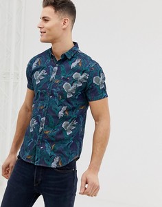 Рубашка цвета индиго с короткими рукавами и тропическим принтом Superdry - Синий