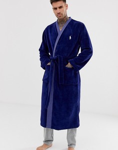 Темно-синий халат с белым логотипом Polo Ralph Lauren - Темно-синий