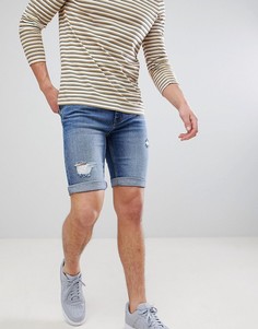 Выбеленные джинсовые шорты классического кроя с рваной отделкой Burton Menswear - Синий