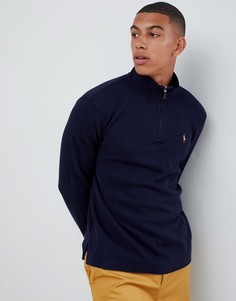 Темно-синий джемпер из хлопкового трикотажа с молнией до груди и логотипом Polo Ralph Lauren - Темно-синий
