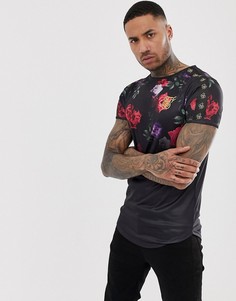 Футболка с цветочным принтом SikSilk - Черный