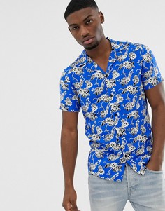 Приталенная рубашка с цветочным принтом и воротником в виде лацканов Solid - Синий