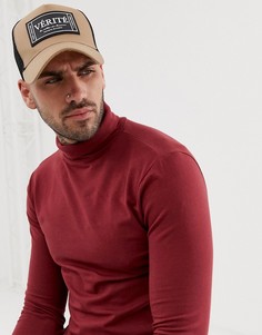 Бежевая бейсболка с прорезиненной нашивкой verite ASOS DESIGN - Коричневый