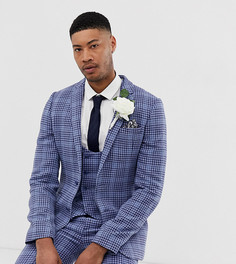 Синий приталенный пиджак в клетку из смешанной шерсти ASOS DESIGN Tall wedding - Синий