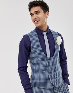 Синий свадебный супероблегающий жилет в клетку из ткани с добавлением шерсти ASOS DESIGN - Синий