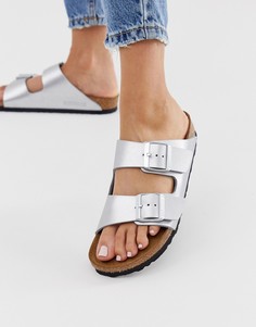 Сандалии с отделкой металлик Birkenstock - Arizona - Серебряный