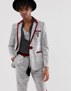 Серый приталенный пиджак в клетку с пайетками и съемной нашивкой в виде робота ASOS EDITION - Коричневый