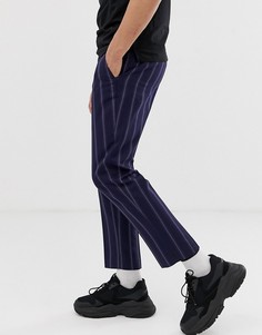 Укороченные узкие брюки темно-синего цвета в полоску ASOS DESIGN - Темно-синий