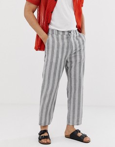 Серые свободные брюки в полоску из смешанного льна ASOS DESIGN - Серый
