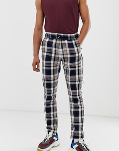 Узкие брюки карго цвета индиго в клетку с эластичным поясом ASOS DESIGN - Темно-синий