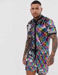 Фестивальный комбинезон-шорты с отделкой пайетками ASOS DESIGN - Красный