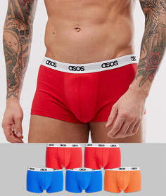Набор из 5 боксеров-брифов красного, синего и оранжевого цвета с названием бренда на поясе ASOS DESIGN - СКИДКА - Мульти