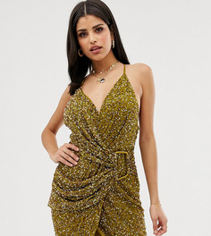 Платье мини с пайетками и роговой пряжкой ASOS DESIGN Tall - Коричневый