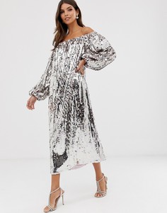 Платье миди с открытыми плечами и пайетками ASOS EDITION - Фиолетовый