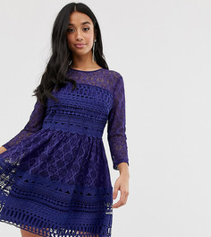 Короткое приталенное кружевное премиум-платье ASOS DESIGN Petite - Темно-синий