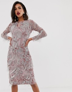Платье миди с цветочным принтом и бахромой ASOS EDITION - Розовый