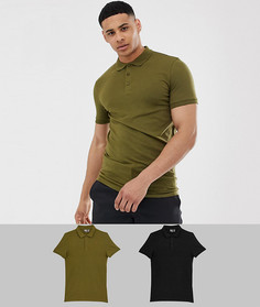 Набор из 2 облегающих трикотажных эластичных поло ASOS DESIGN - Набор со скидкой - Мульти