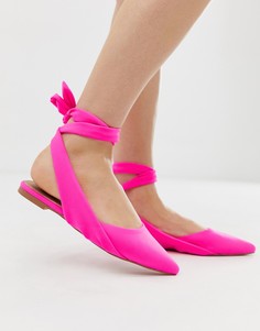 Неоново-розовые балетки с завязками ASOS DESIGN - Laser - Розовый