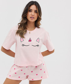 Пижама с шортами и принтом ASOS DESIGN - Розовый