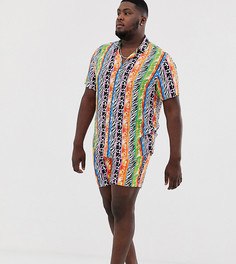Шорты для плавания в полоску с ярким анималистичным принтом ASOS DESIGN Plus - Мульти