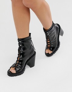 Черные массивные ботинки со шнуровкой и открытым носком ASOS DESIGN - Emma - Черный