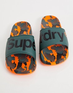 Камуфляжные шлепанцы с логотипом Superdry - Зеленый