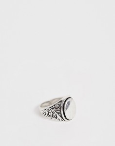 Серебристое массивное кольцо-печатка с гравировкой ASOS DESIGN - Серебряный