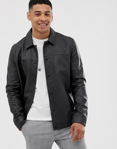 Черная кожаная спортивная куртка ASOS DESIGN - Черный