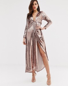 Асимметричное платье макси с глубоким вырезом и пайетками ASOS EDITION - Золотой