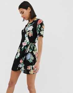 Платье с цветочным принтом и запахом AX Paris - Черный