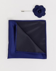 Булавка на лацкан пиджака с цветком и платок-паше Gianni Feraud - Темно-синий
