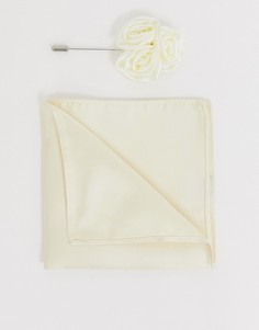 Свадебная булавка на лацкан пиджака с атласной отделкой и платок-паше Gianni Feraud - Белый