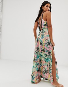 Платье макси с тропическим принтом и решетчатой вставкой на спине ASOS DESIGN - Мульти