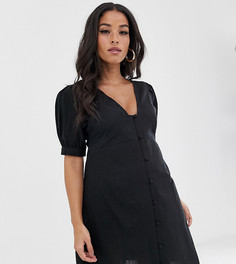 Короткое приталенное платье на пуговицах с пышными рукавами ASOS DESIGN Maternity - Черный