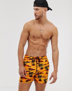 Оранжевые шорты для плавания с пальмовым принтом New Look - Желтый