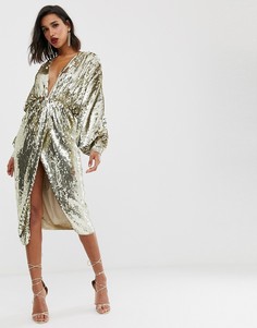 Платье миди с пайетками и рукавами летучая мышь ASOS EDITION - Коричневый