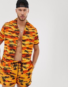 Оранжевая рубашка с пальмовым принтом New Look - Оранжевый
