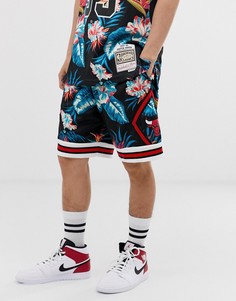 Черные сетчатые шорты с цветочным узором Mitchell & Ness NBA Chicago Bulls - Черный