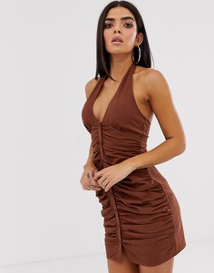 Сарафан мини из легкой жатой ткани с халтером и драпировкой ASOS DESIGN - Коричневый