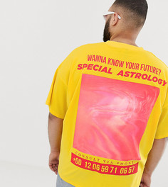Oversize-футболка из органического хлопка с неоново-черным принтом на спине ASOS DESIGN Plus - Желтый
