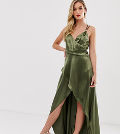 Платье макси из блестящего атласа с веревочной отделкой ASOS DESIGN - Зеленый
